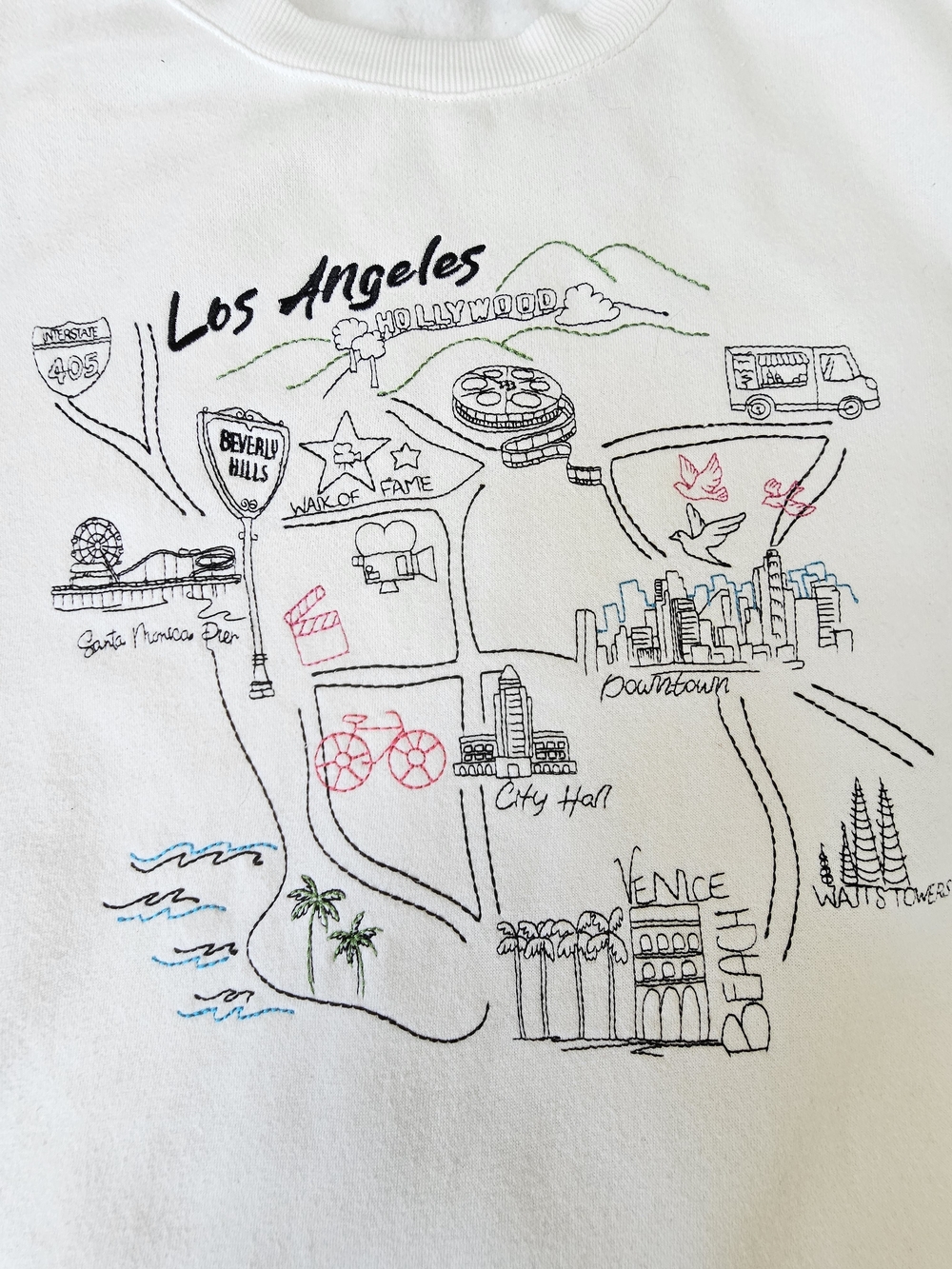Jane and Delancey White Los Angeles Graphic Crewneck Sweatshirt Women's Large - Picture 2 of 4